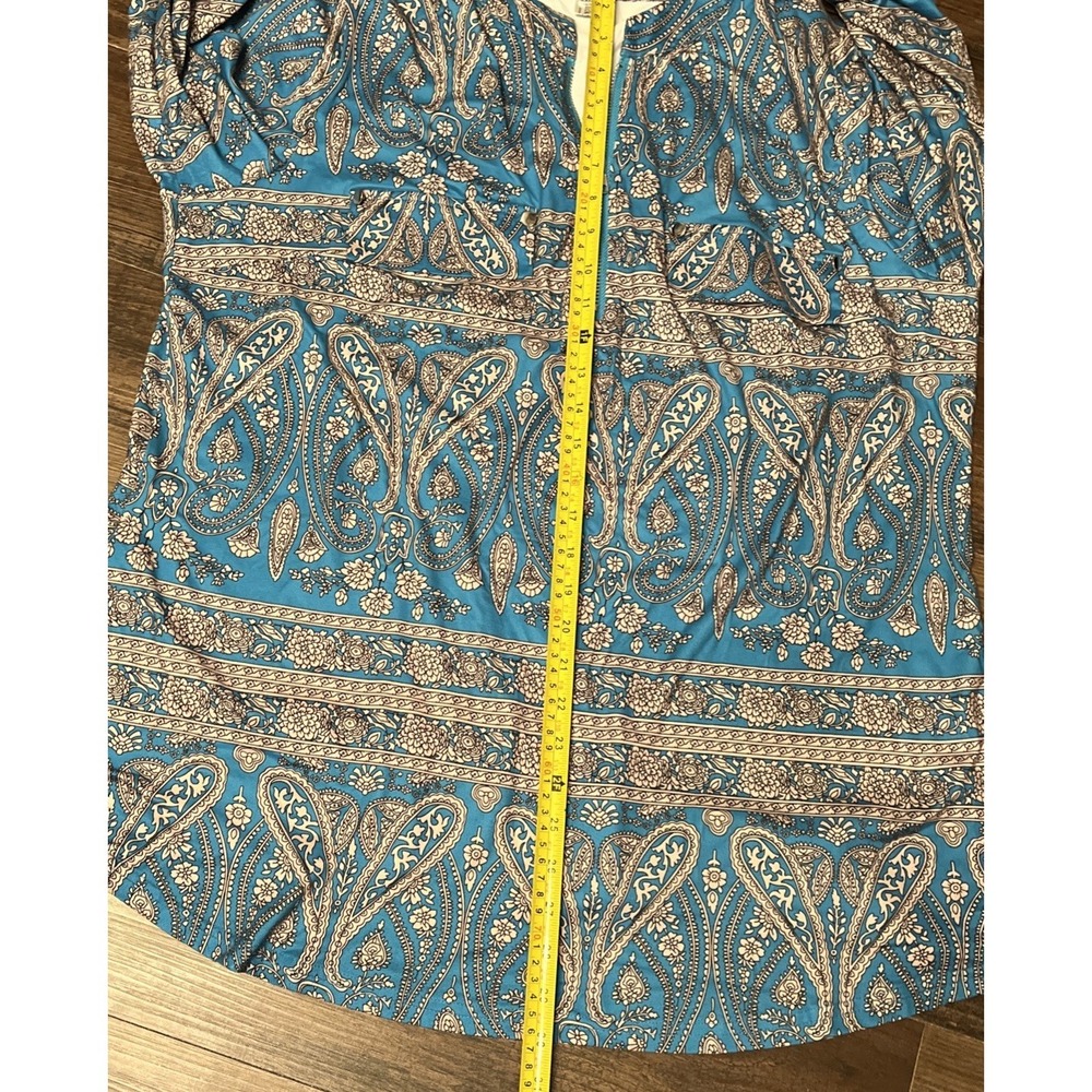 Luckymore Womens Zip Neck Long Sleeve Flowy Tunic Top Size XXL-Turquoise Paisley - Picture 11 of 11